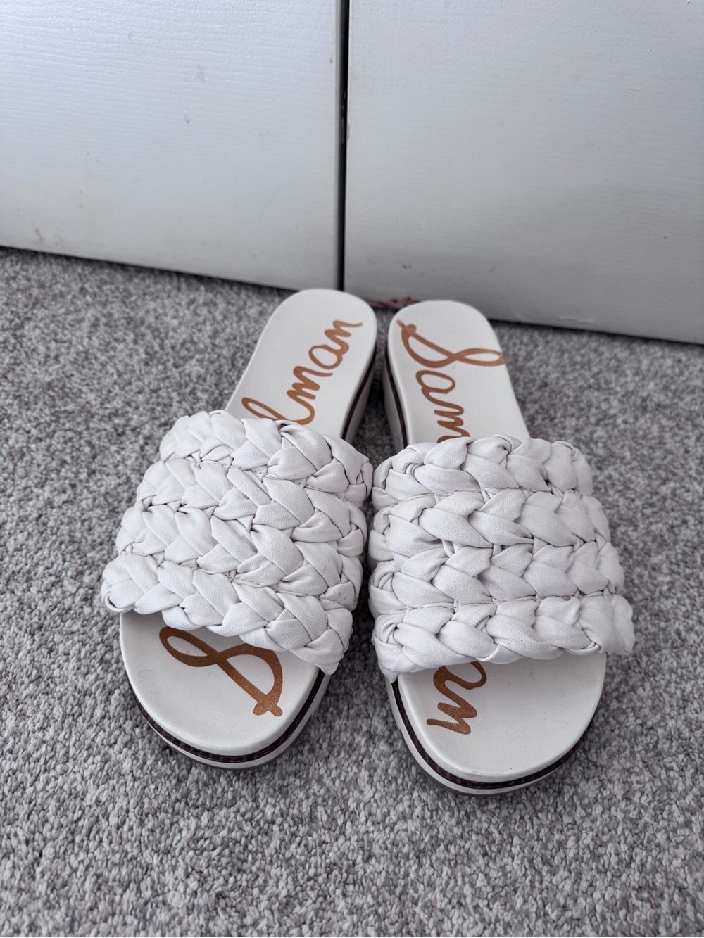 Sam Edelman Braided White Slide Sandals